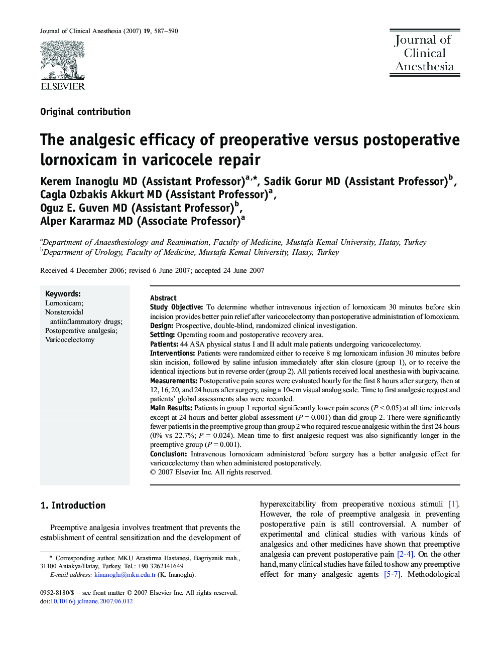 The analgesic efficacy of preoperative versus postoperative lornoxicam in varicocele repair