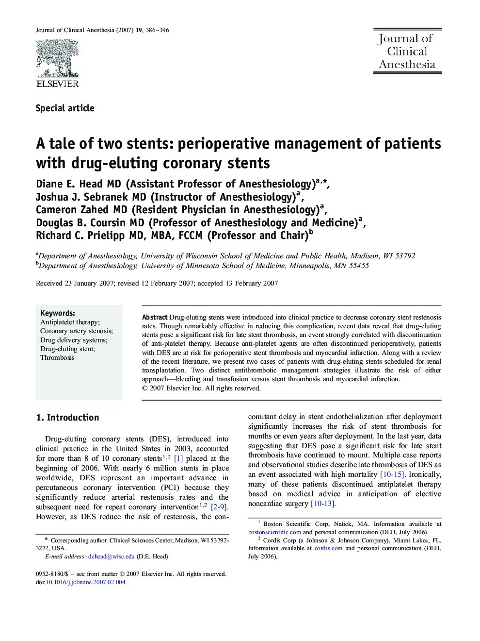 A tale of two stents: perioperative management of patients with drug-eluting coronary stents