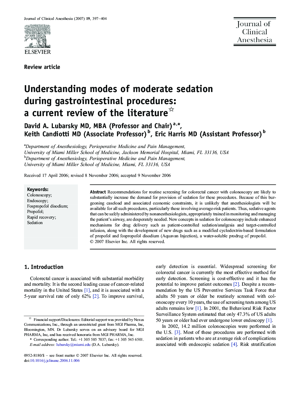 Understanding modes of moderate sedation during gastrointestinal procedures: a current review of the literature 