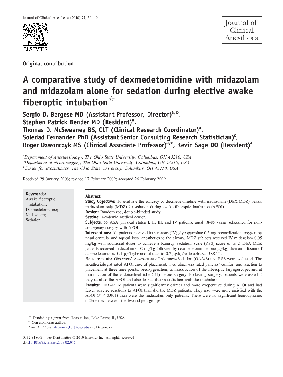 A comparative study of dexmedetomidine with midazolam and midazolam alone for sedation during elective awake fiberoptic intubation 