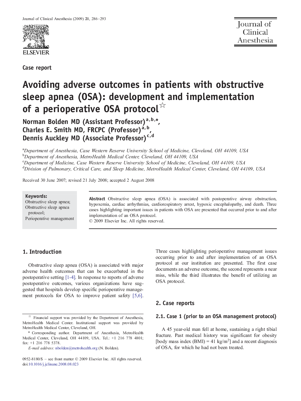 Avoiding adverse outcomes in patients with obstructive sleep apnea (OSA): development and implementation of a perioperative OSA protocol 