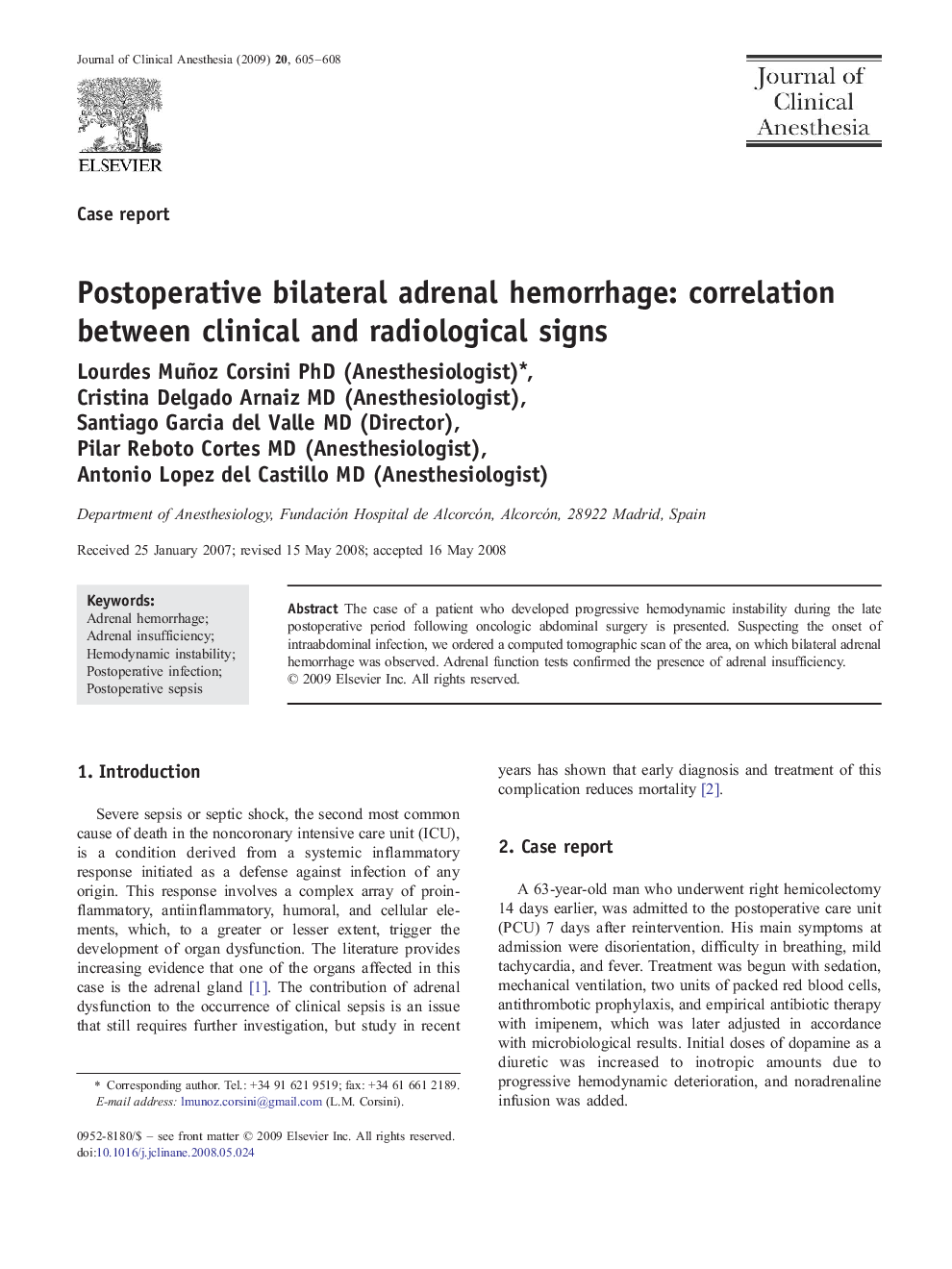 Postoperative bilateral adrenal hemorrhage: correlation between clinical and radiological signs