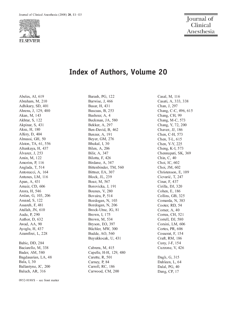 Index of Authors, Volume 20