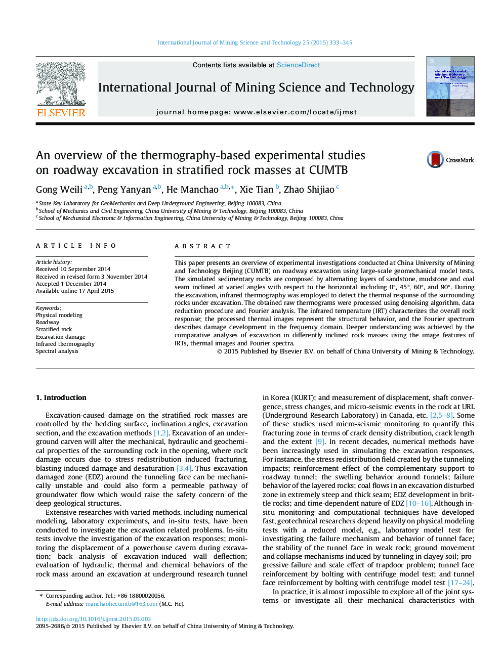 An overview of the thermography-based experimental studies on roadway excavation in stratified rock masses at CUMTB