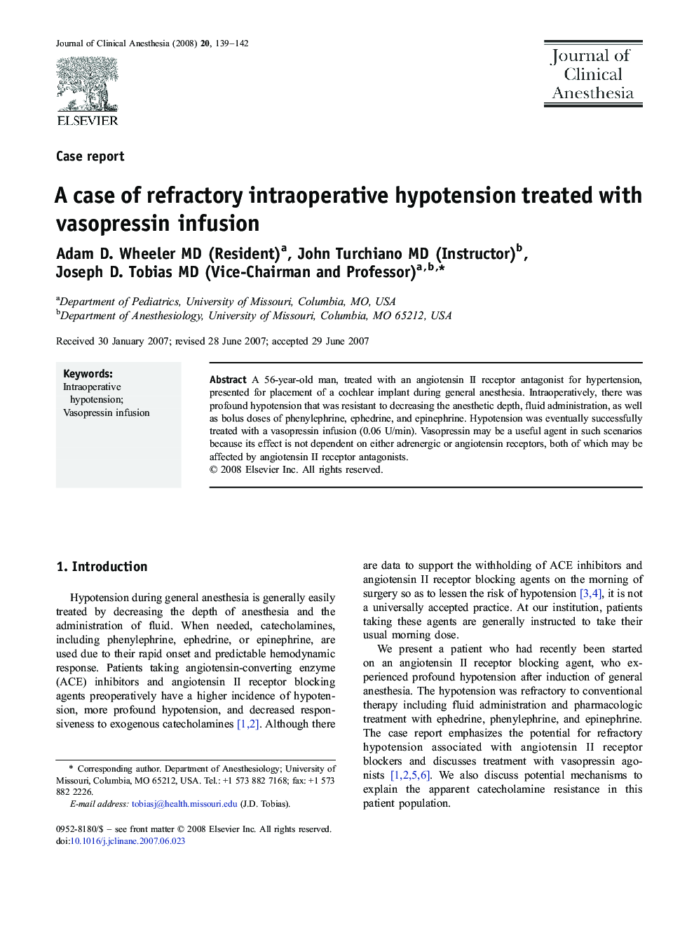 A case of refractory intraoperative hypotension treated with vasopressin infusion
