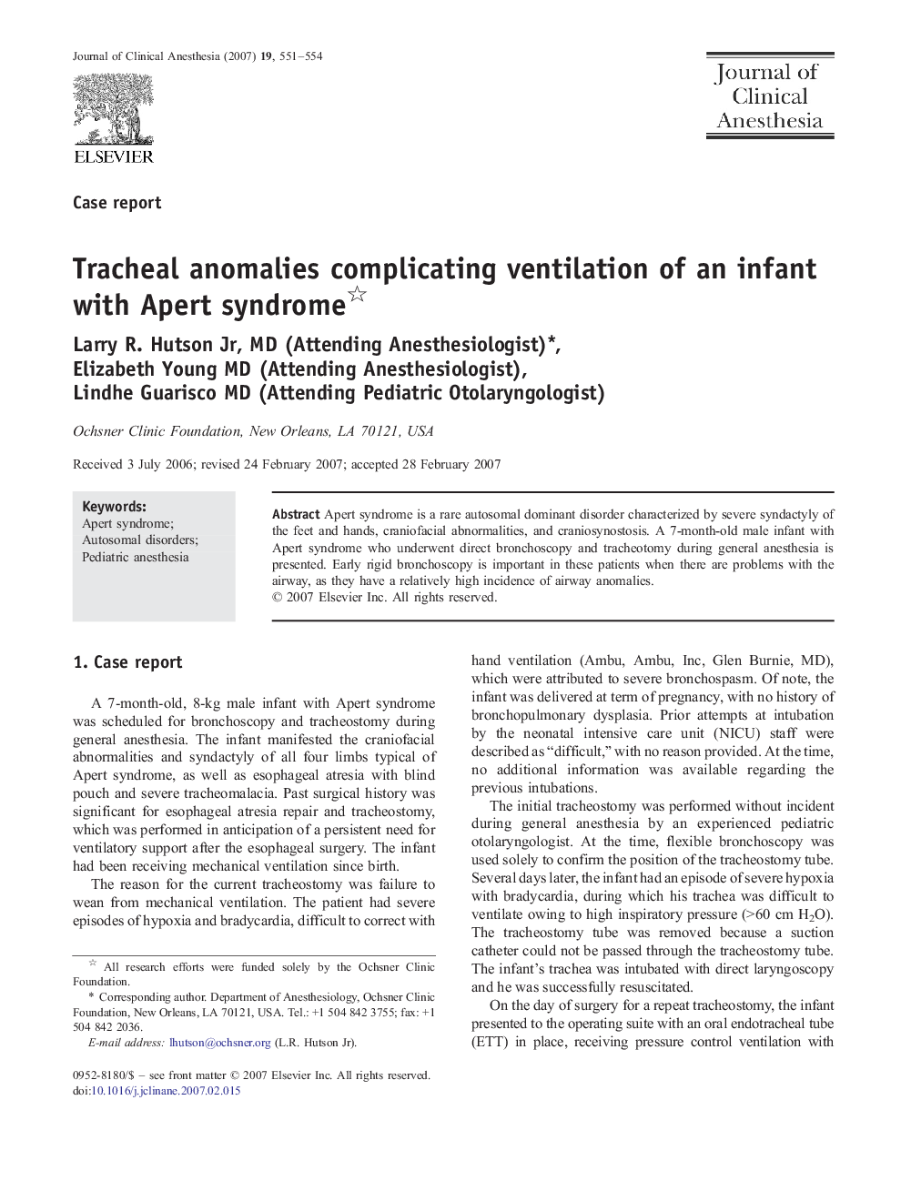 Tracheal anomalies complicating ventilation of an infant with Apert syndrome 