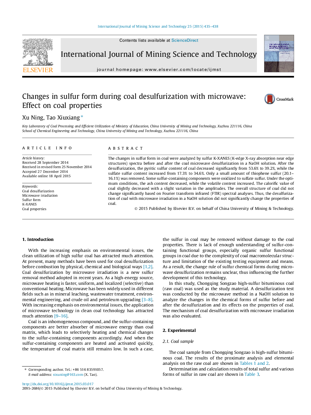 Changes in sulfur form during coal desulfurization with microwave: Effect on coal properties