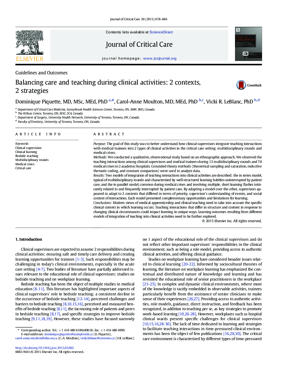 Balancing care and teaching during clinical activities: 2 contexts, 2 strategies