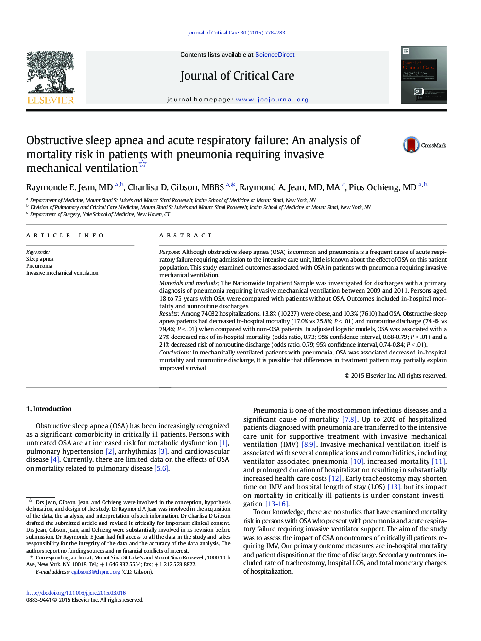 Obstructive sleep apnea and acute respiratory failure: An analysis of mortality risk in patients with pneumonia requiring invasive mechanical ventilation 