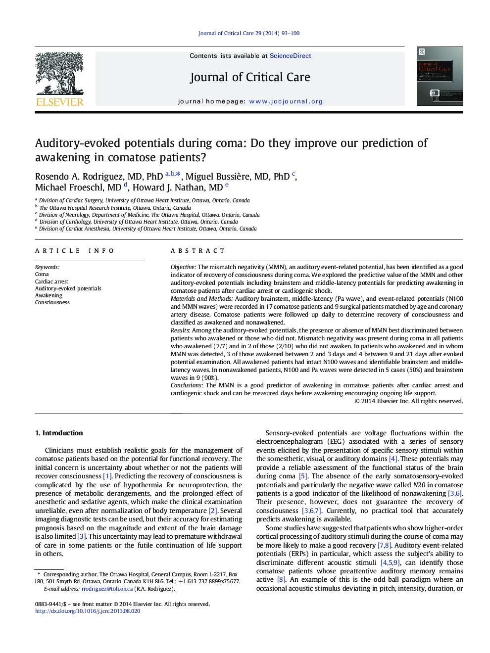 Auditory-evoked potentials during coma: Do they improve our prediction of awakening in comatose patients?