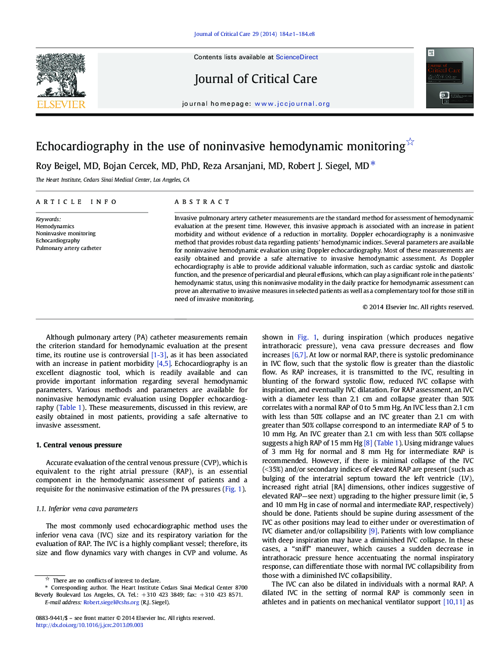 Echocardiography in the use of noninvasive hemodynamic monitoring