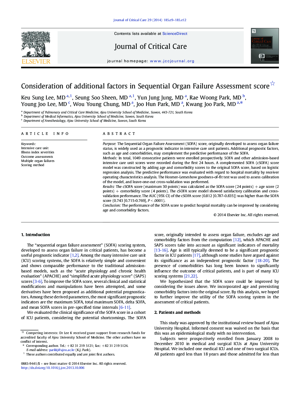 Consideration of additional factors in Sequential Organ Failure Assessment score