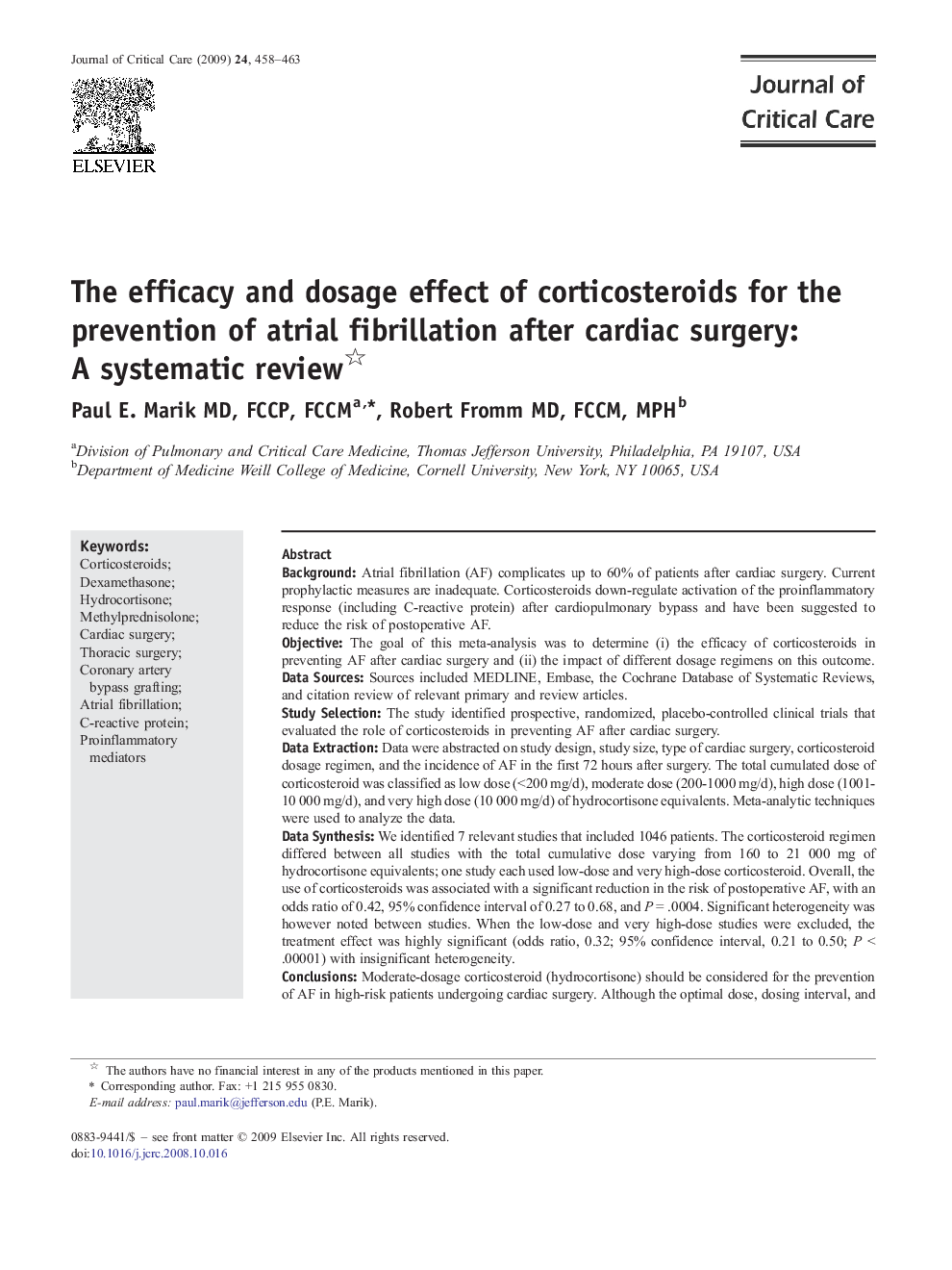 The efficacy and dosage effect of corticosteroids for the prevention of atrial fibrillation after cardiac surgery: A systematic review 