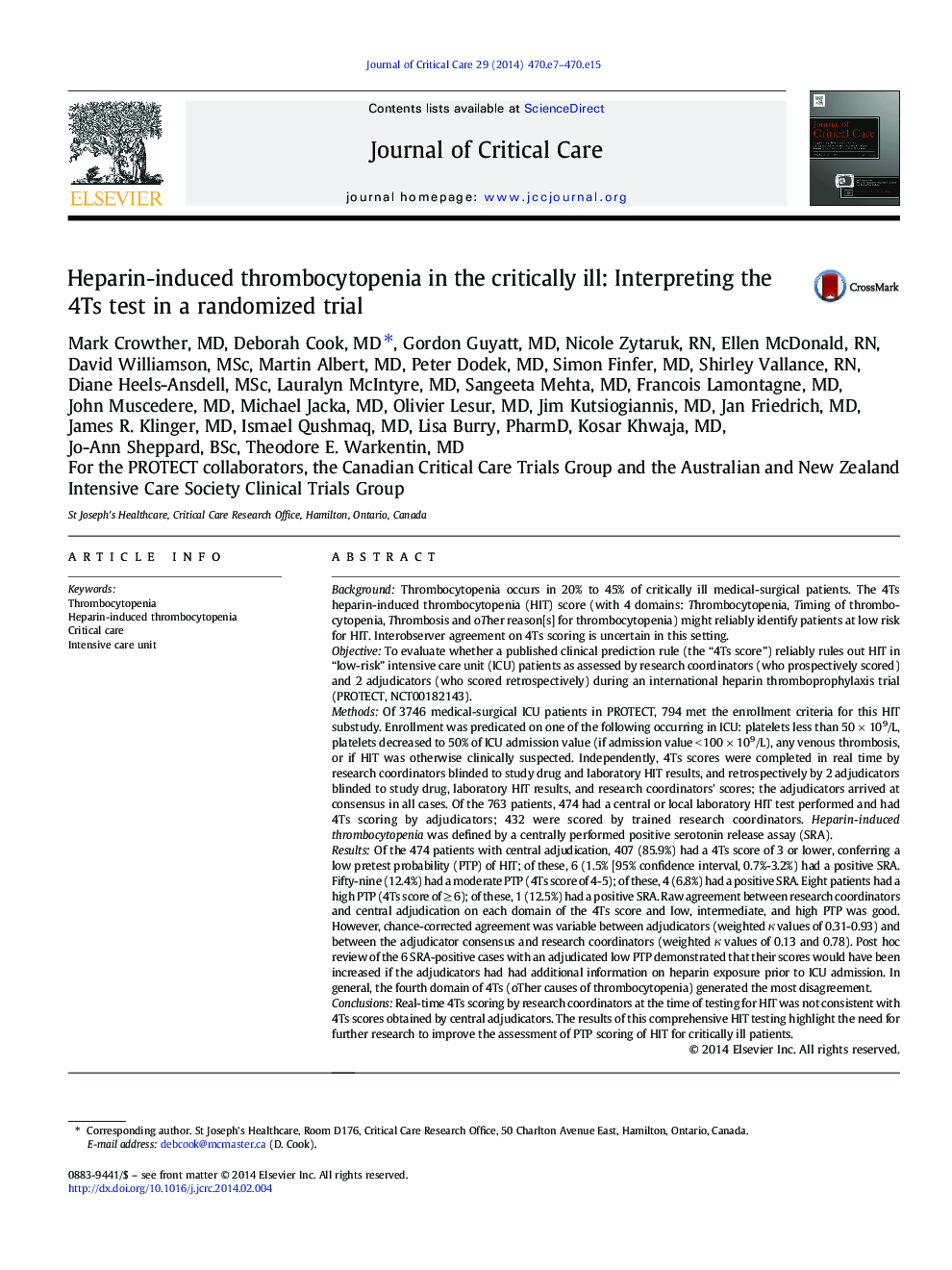 Heparin-induced thrombocytopenia in the critically ill: Interpreting the 4Ts test in a randomized trial