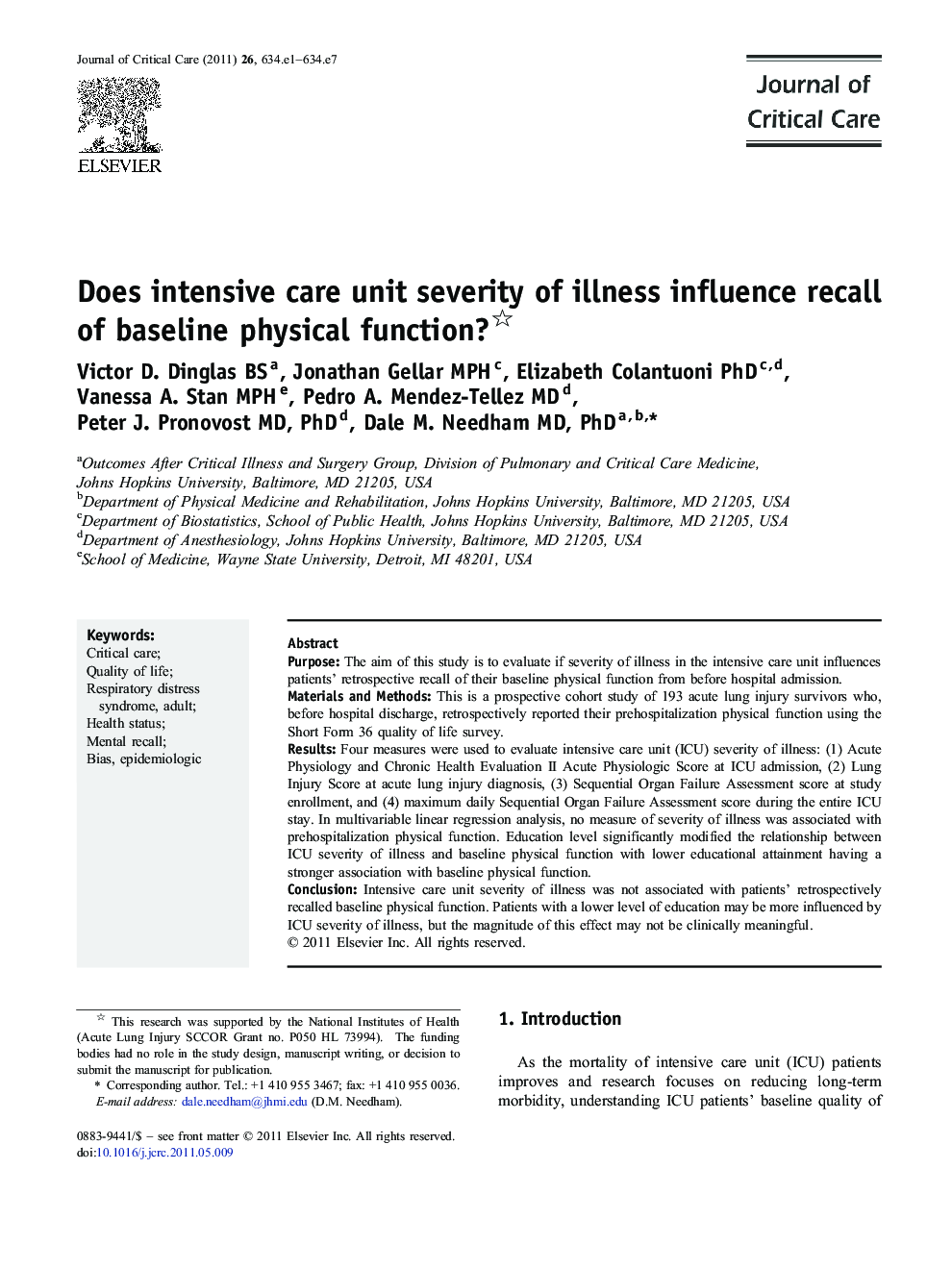 Does intensive care unit severity of illness influence recall of baseline physical function?