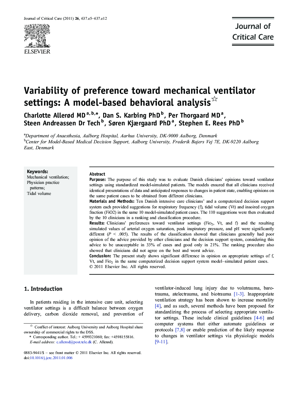 Variability of preference toward mechanical ventilator settings: A model-based behavioral analysis