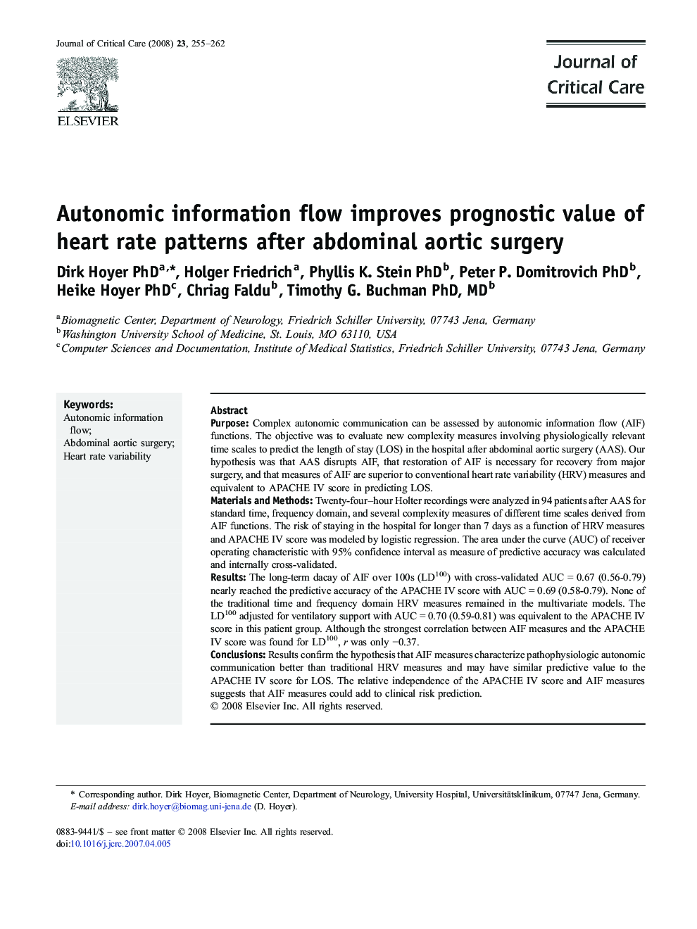 Autonomic information flow improves prognostic value of heart rate patterns after abdominal aortic surgery