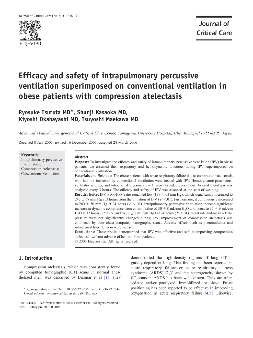 Efficacy and safety of intrapulmonary percussive ventilation superimposed on conventional ventilation in obese patients with compression atelectasis