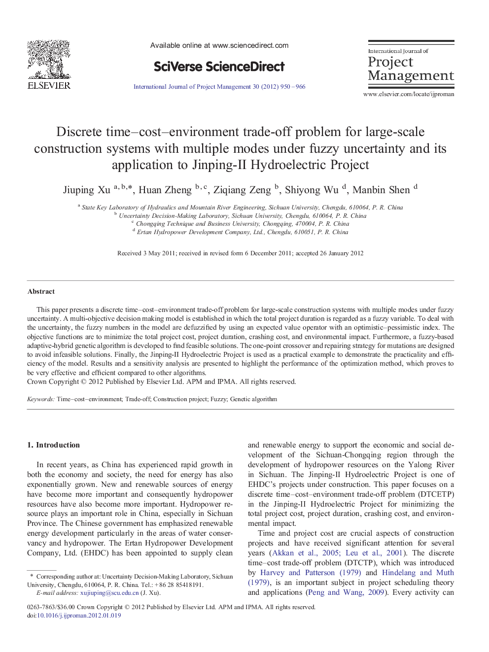 Discrete time–cost–environment trade-off problem for large-scale construction systems with multiple modes under fuzzy uncertainty and its application to Jinping-II Hydroelectric Project