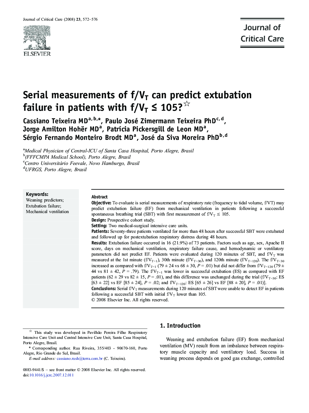 Serial measurements of f/VT can predict extubation failure in patients with f/VT ≤ 105? 