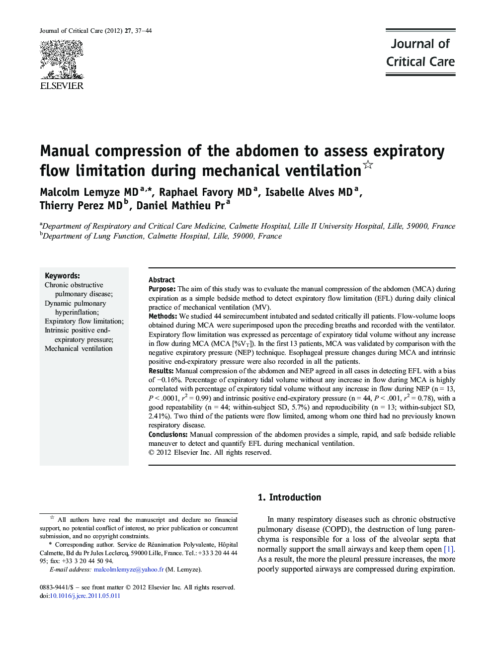 Manual compression of the abdomen to assess expiratory flow limitation during mechanical ventilation 