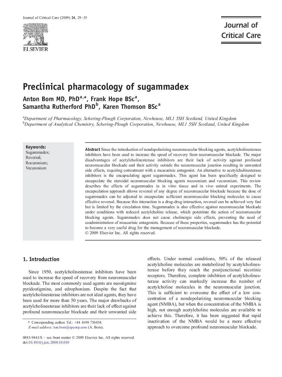 Preclinical pharmacology of sugammadex