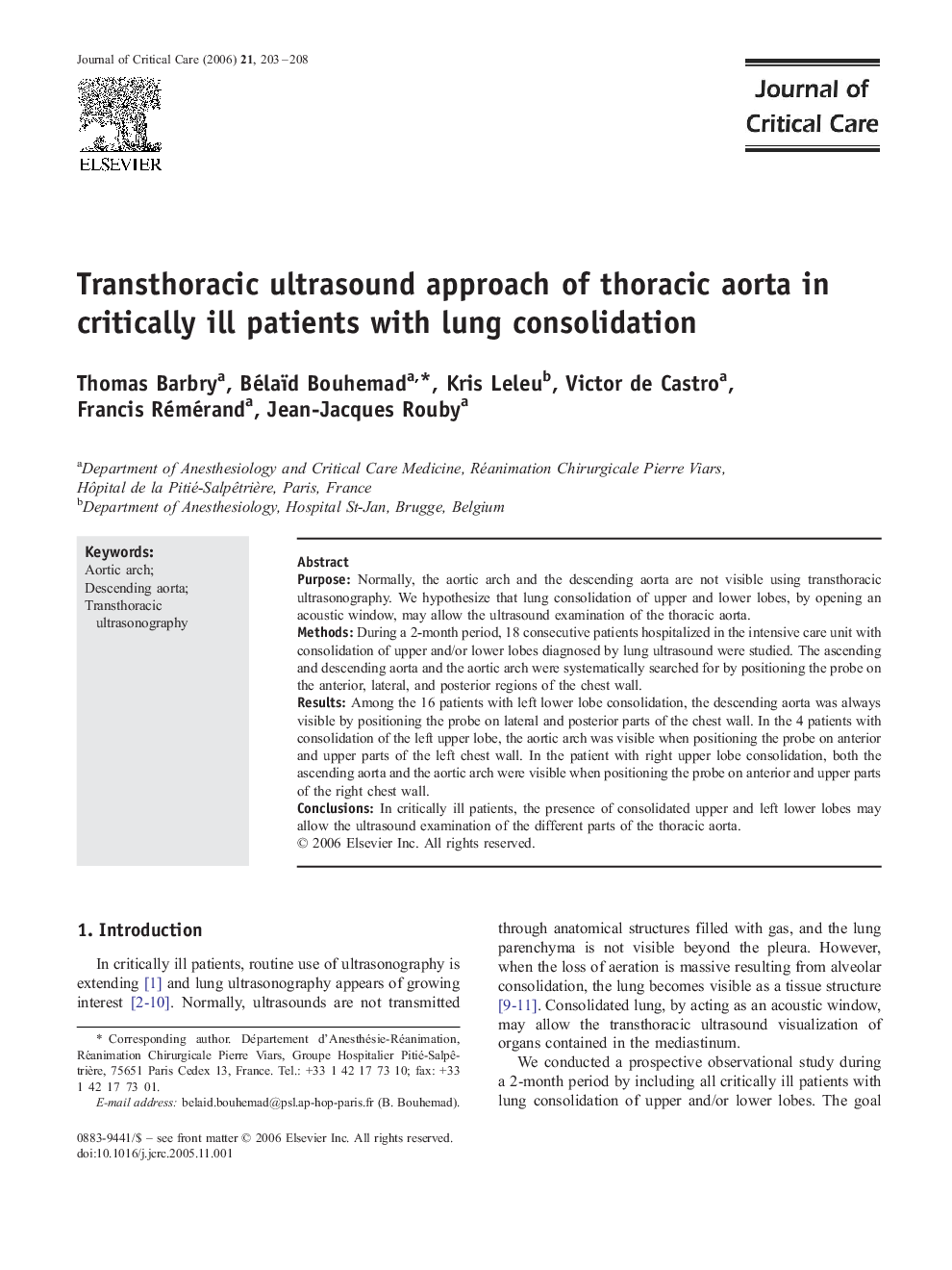 Transthoracic ultrasound approach of thoracic aorta in critically ill patients with lung consolidation