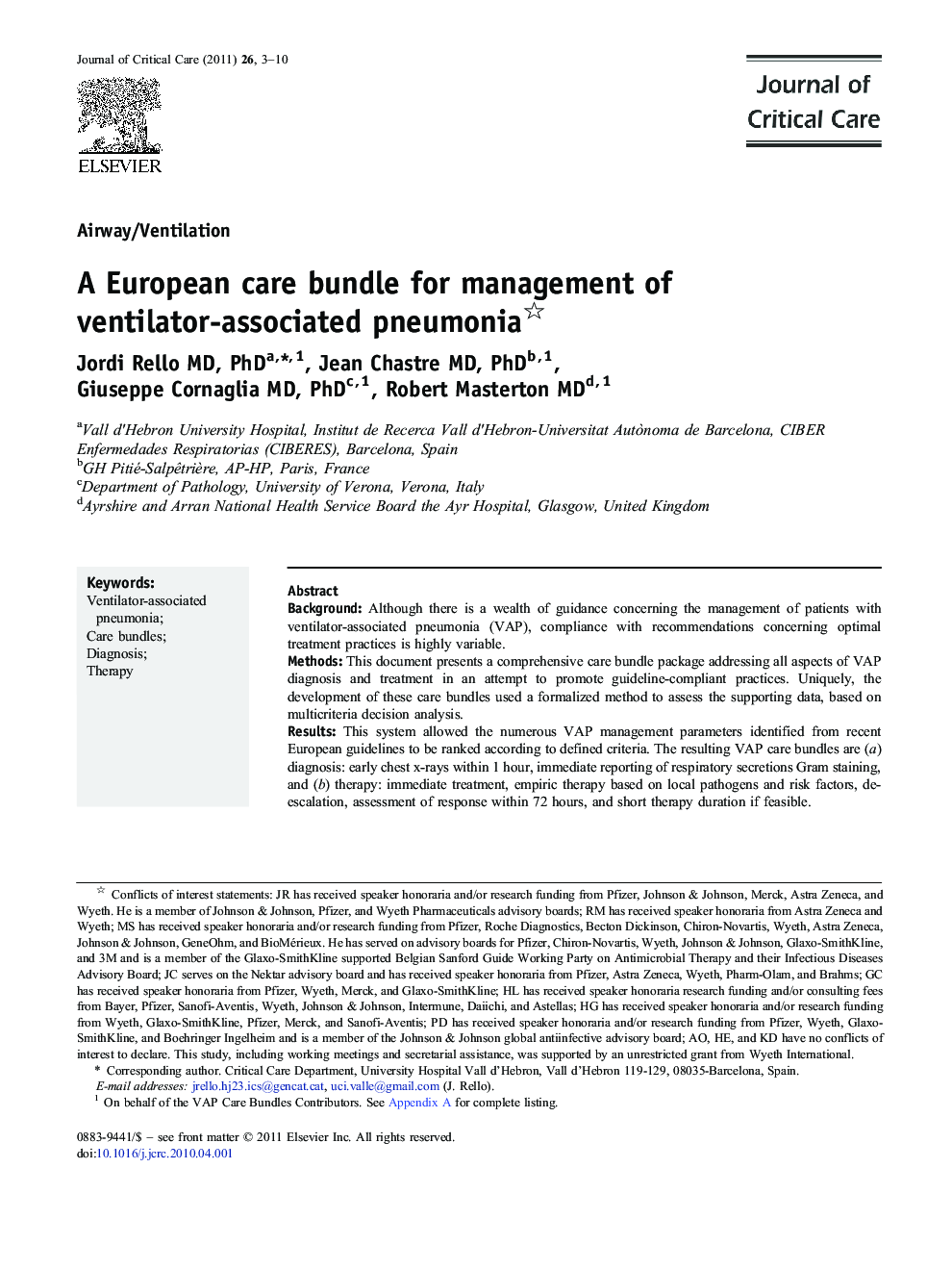 A European care bundle for management of ventilator-associated pneumonia 