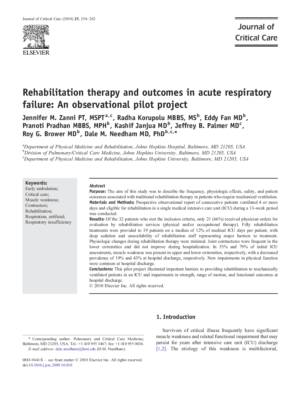 Rehabilitation therapy and outcomes in acute respiratory failure: An observational pilot project