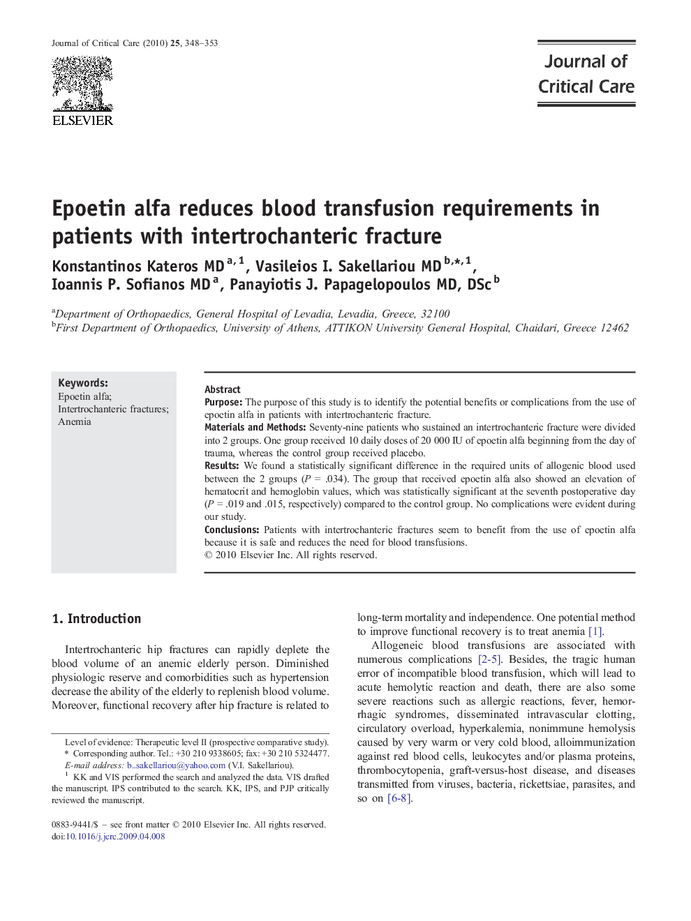 Epoetin alfa reduces blood transfusion requirements in patients with intertrochanteric fracture 