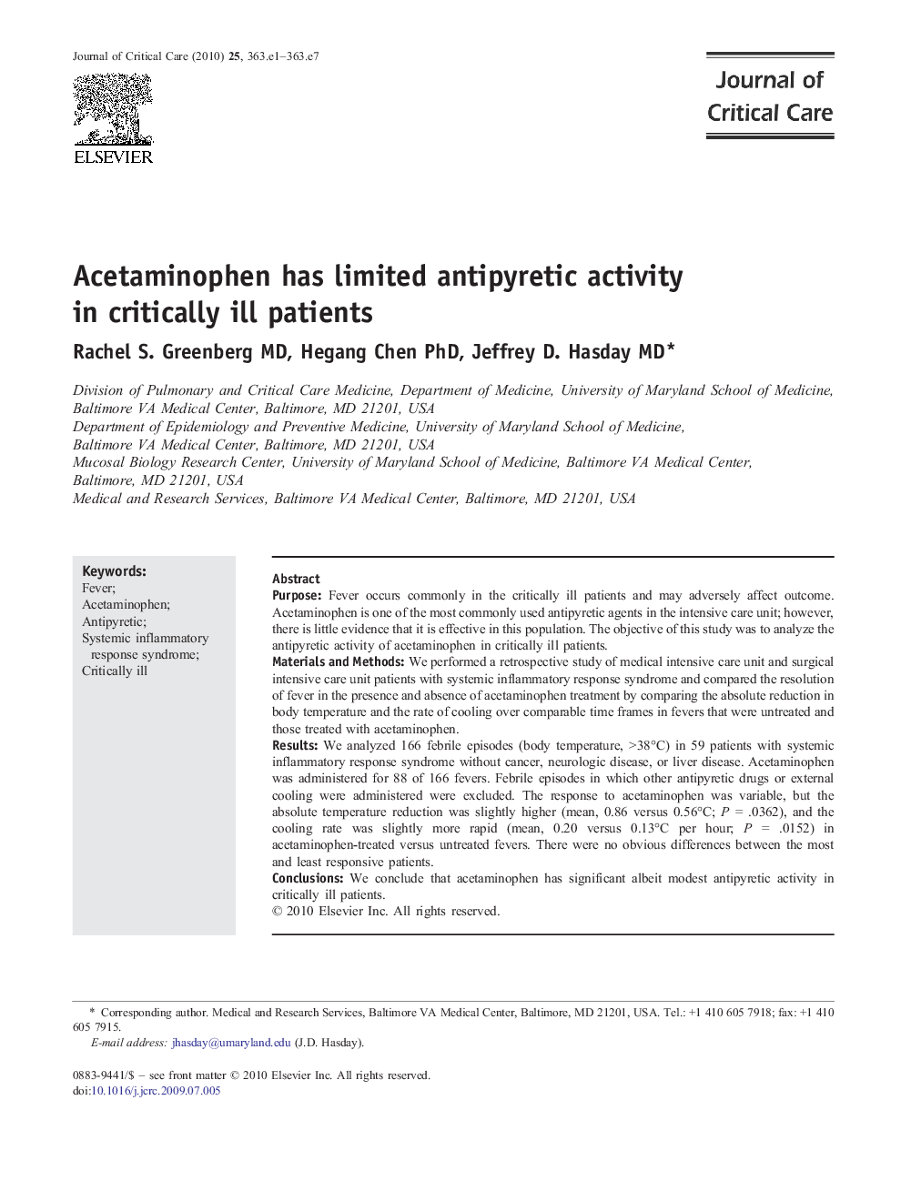 Acetaminophen has limited antipyretic activity in critically ill patients