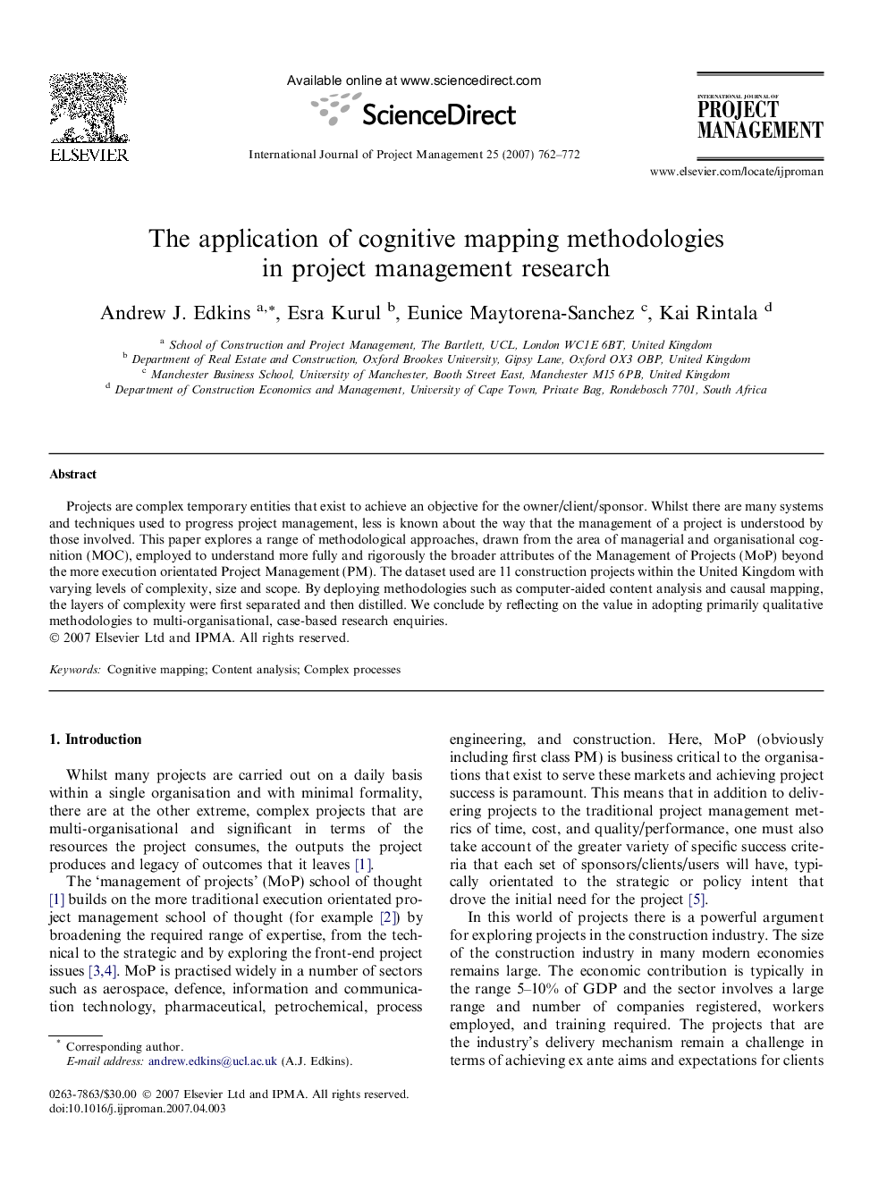 The application of cognitive mapping methodologies in project management research