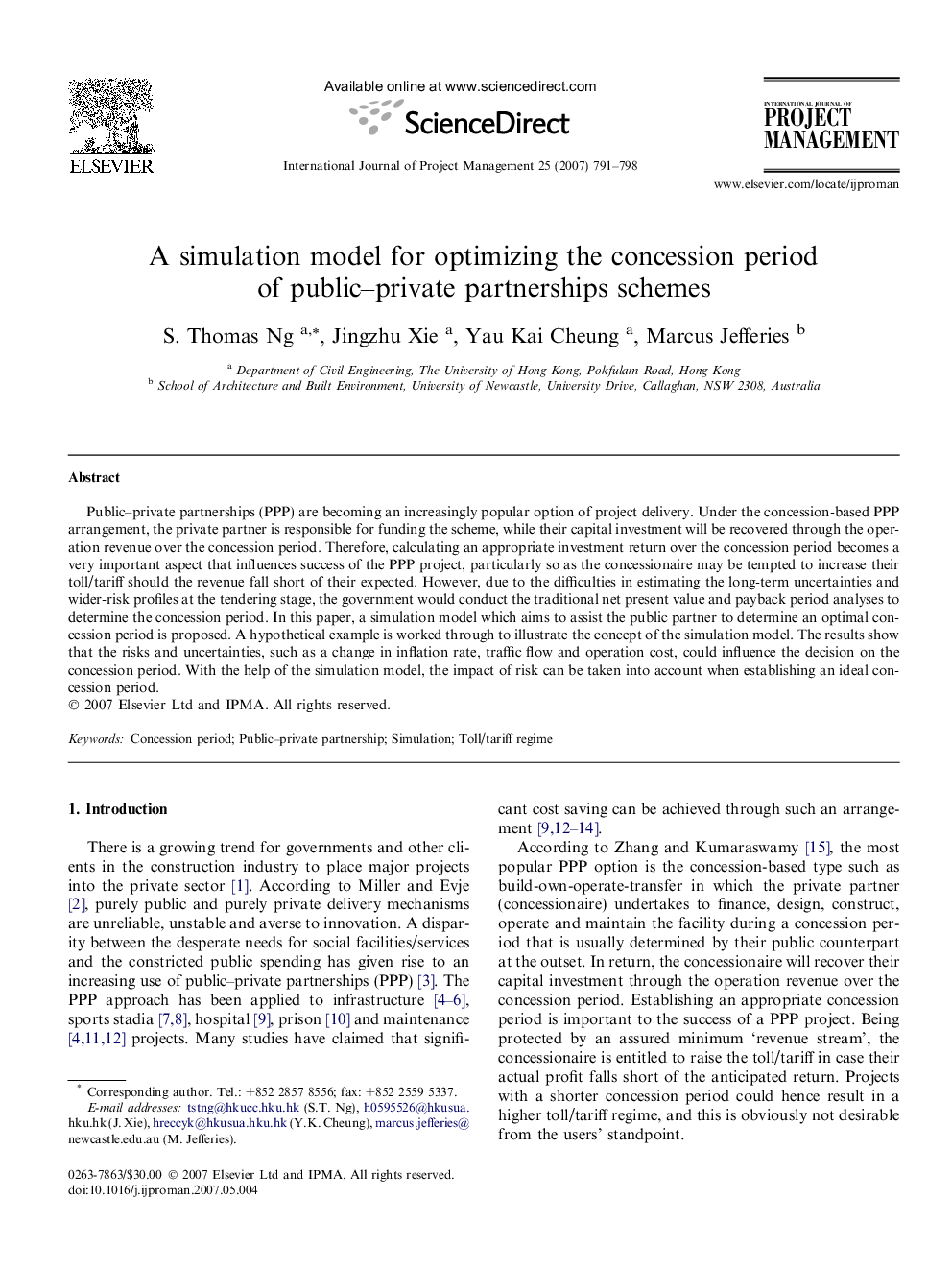 A simulation model for optimizing the concession period of public–private partnerships schemes