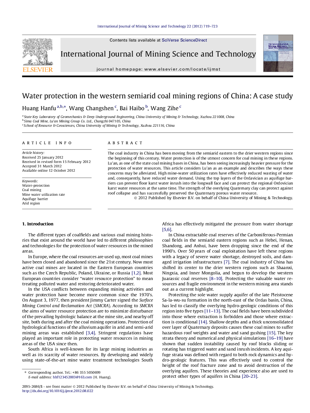 Water protection in the western semiarid coal mining regions of China: A case study