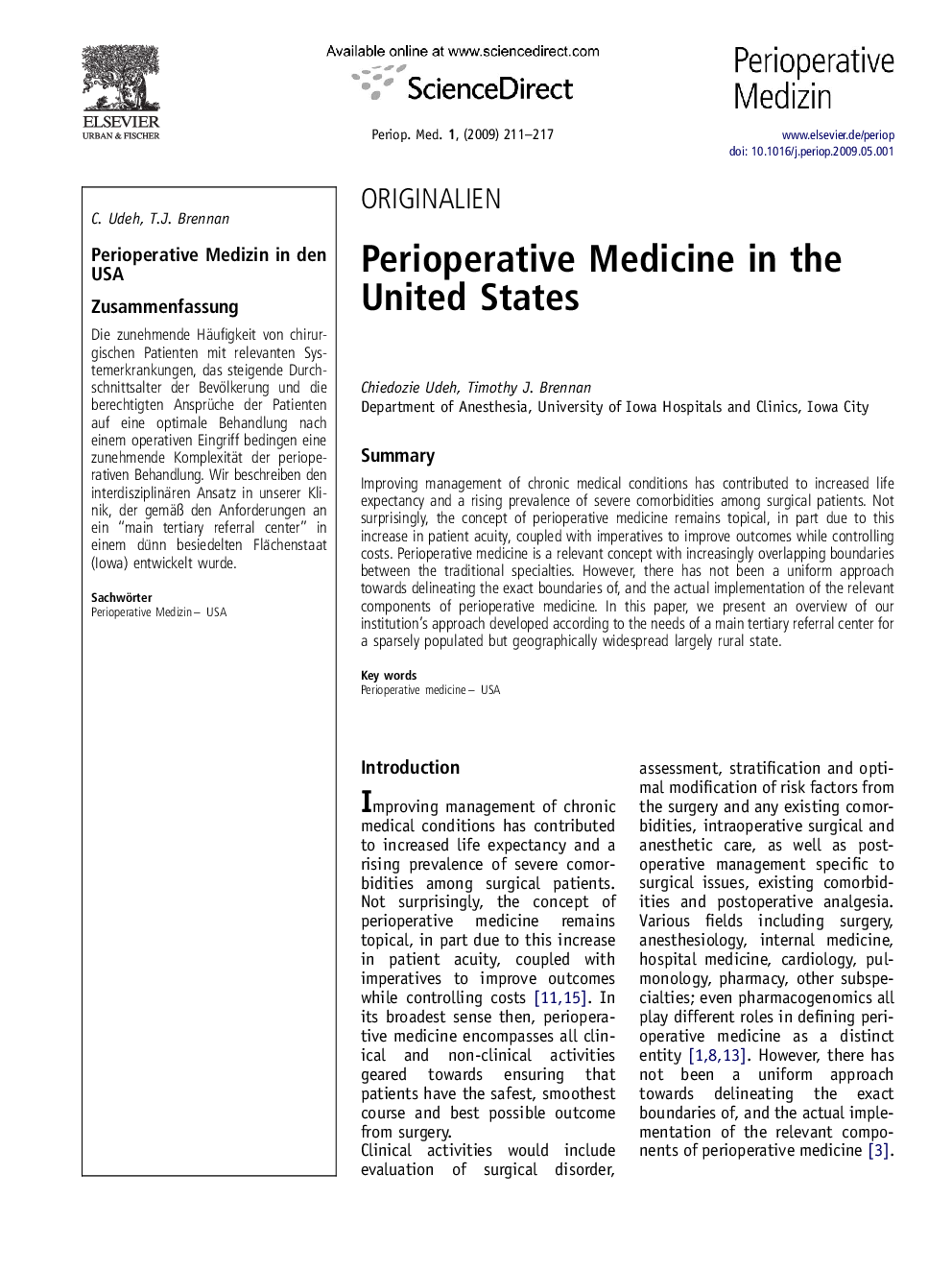 Perioperative Medicine in the United States