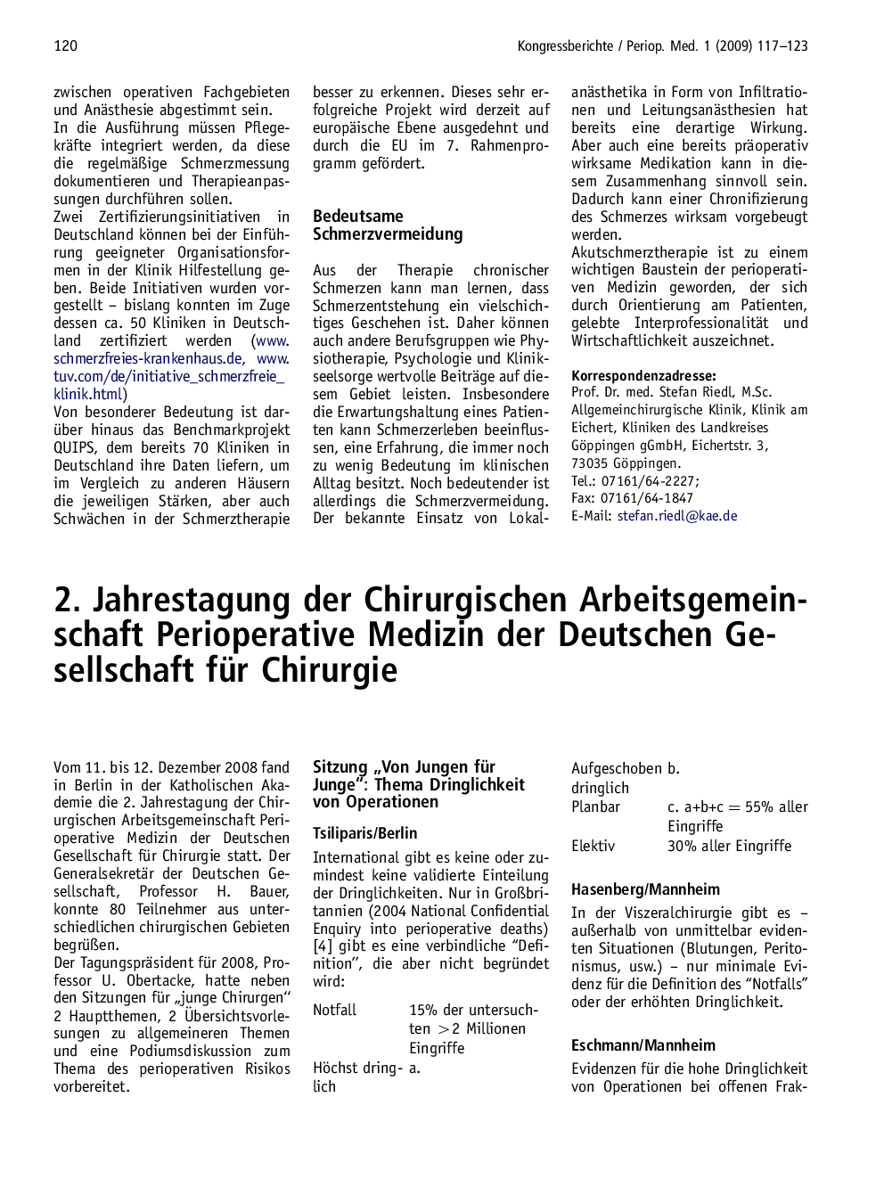 2. Jahrestagung der Chirurgischen Arbeitsgemeinschaft Perioperative Medizin der Deutschen Gesellschaft für Chirurgie