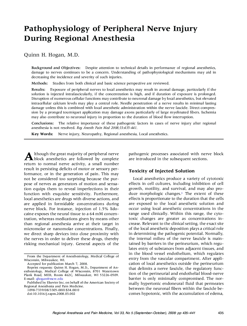 Pathophysiology of Peripheral Nerve Injury During Regional Anesthesia