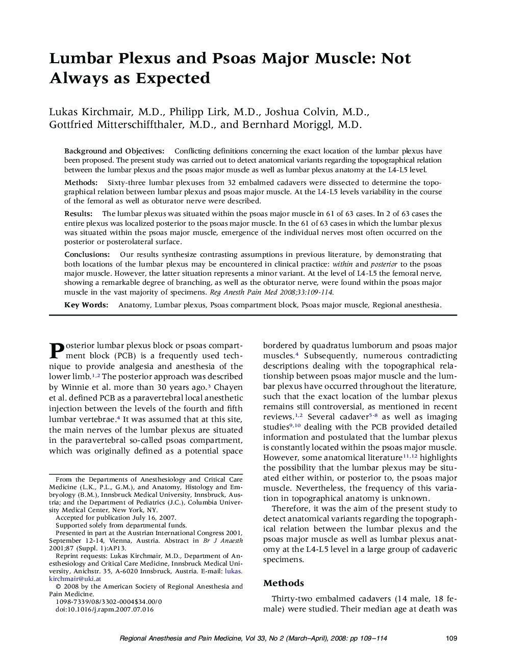 Lumbar Plexus and Psoas Major Muscle: Not Always as Expected