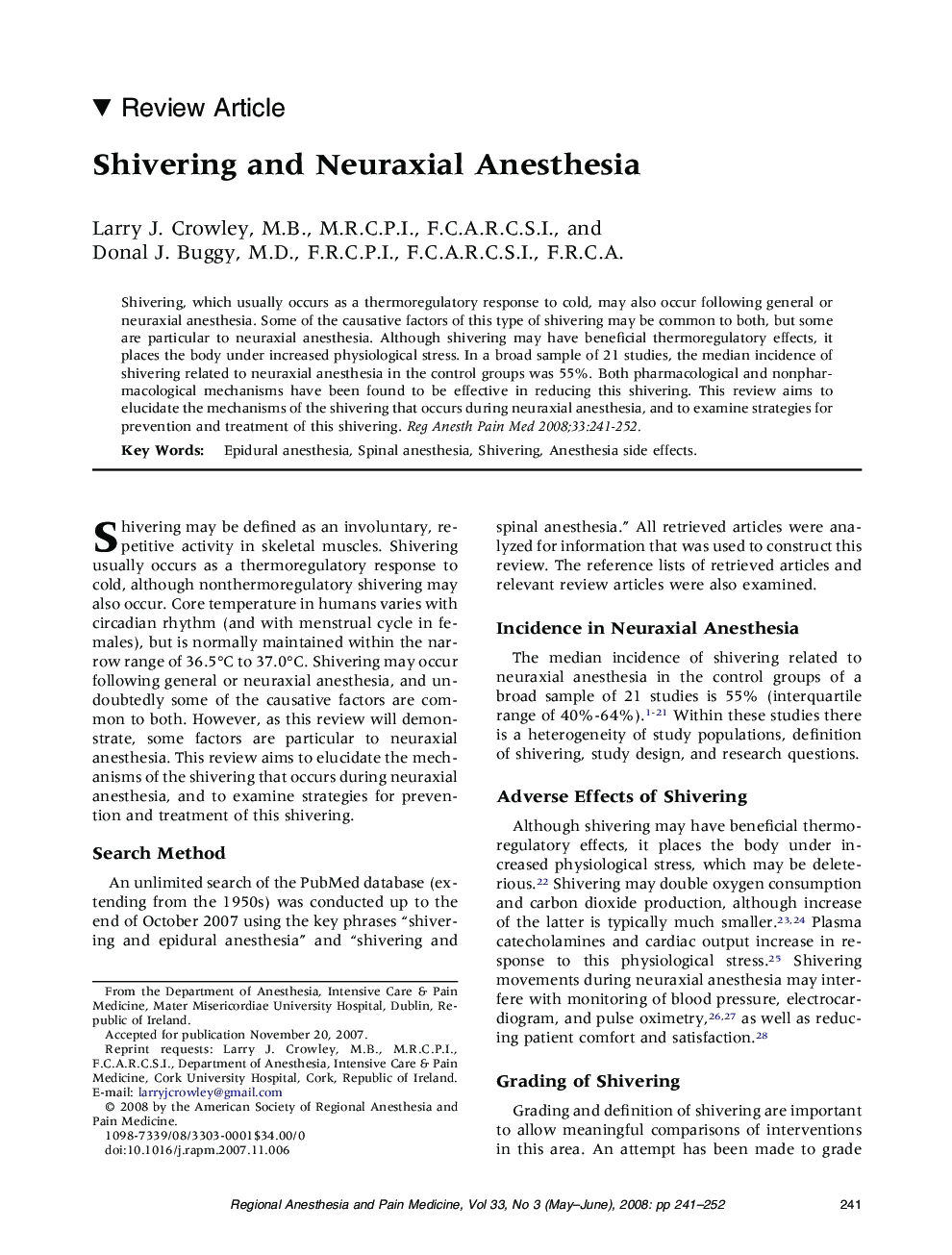 Shivering and Neuraxial Anesthesia