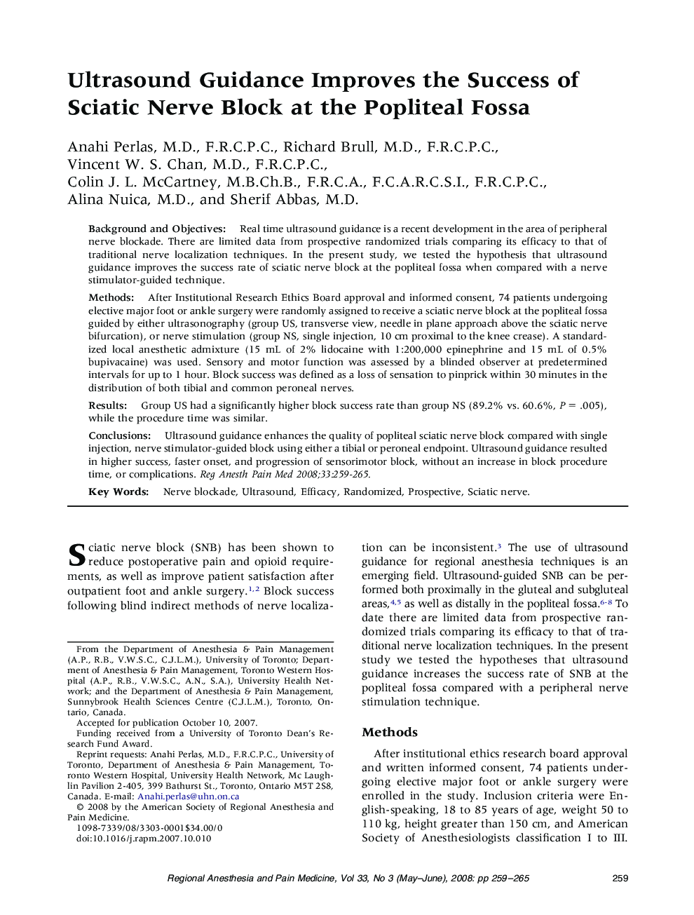 Ultrasound Guidance Improves the Success of Sciatic Nerve Block at the Popliteal Fossa