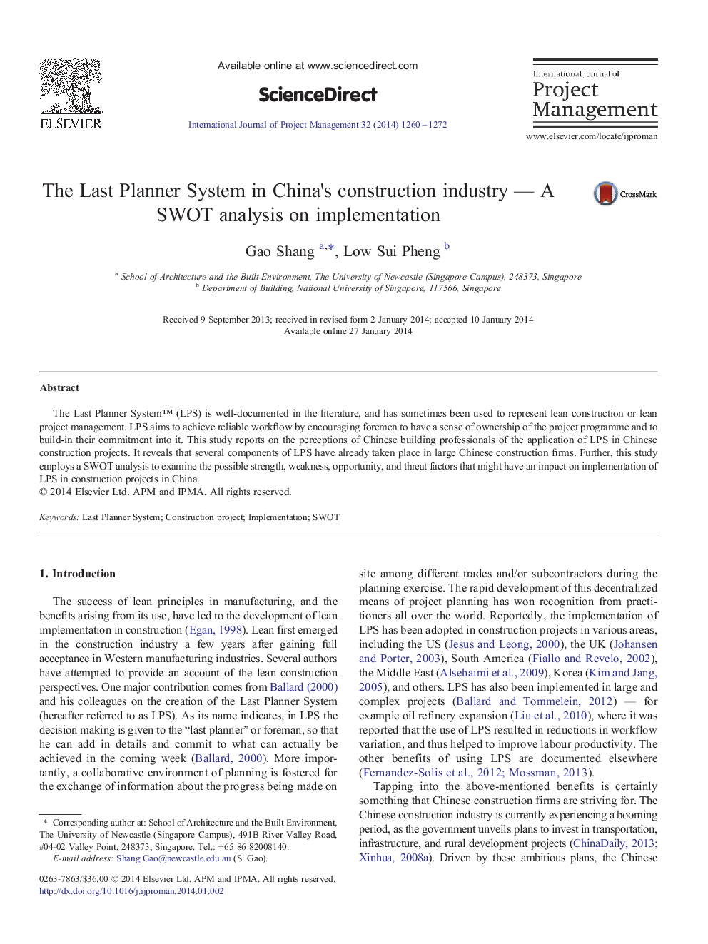 The Last Planner System in China's construction industry — A SWOT analysis on implementation