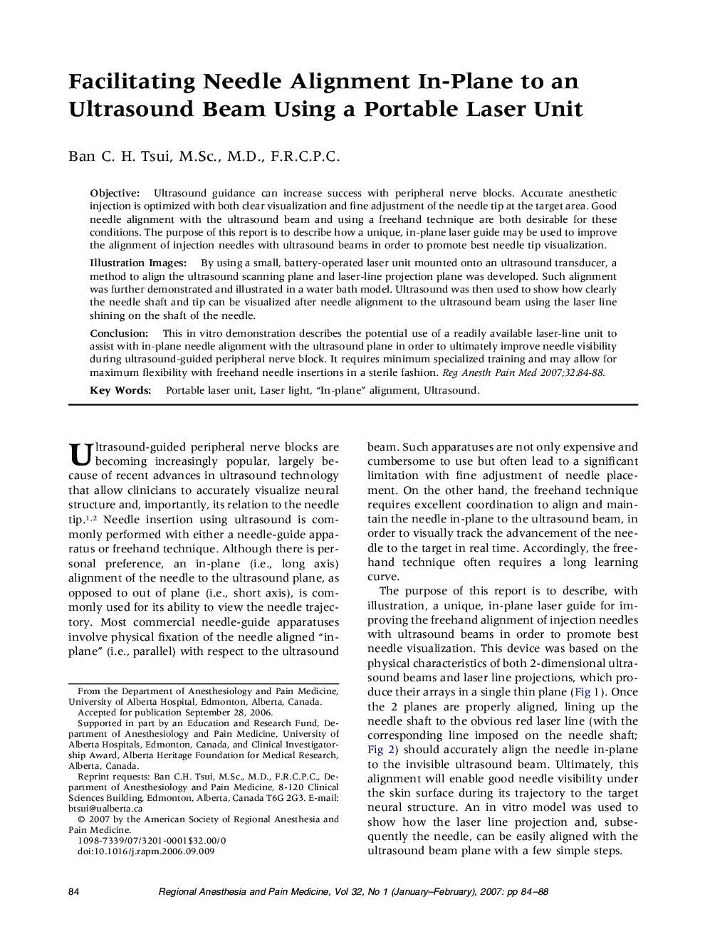 Facilitating Needle Alignment In-Plane to an Ultrasound Beam Using a Portable Laser Unit