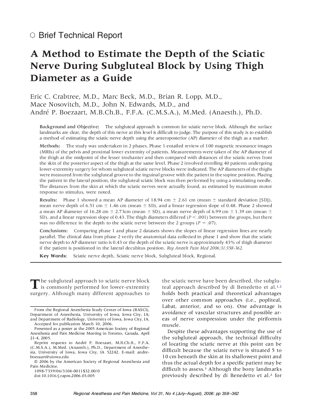 A Method to Estimate the Depth of the Sciatic Nerve During Subgluteal Block by Using Thigh Diameter as a Guide