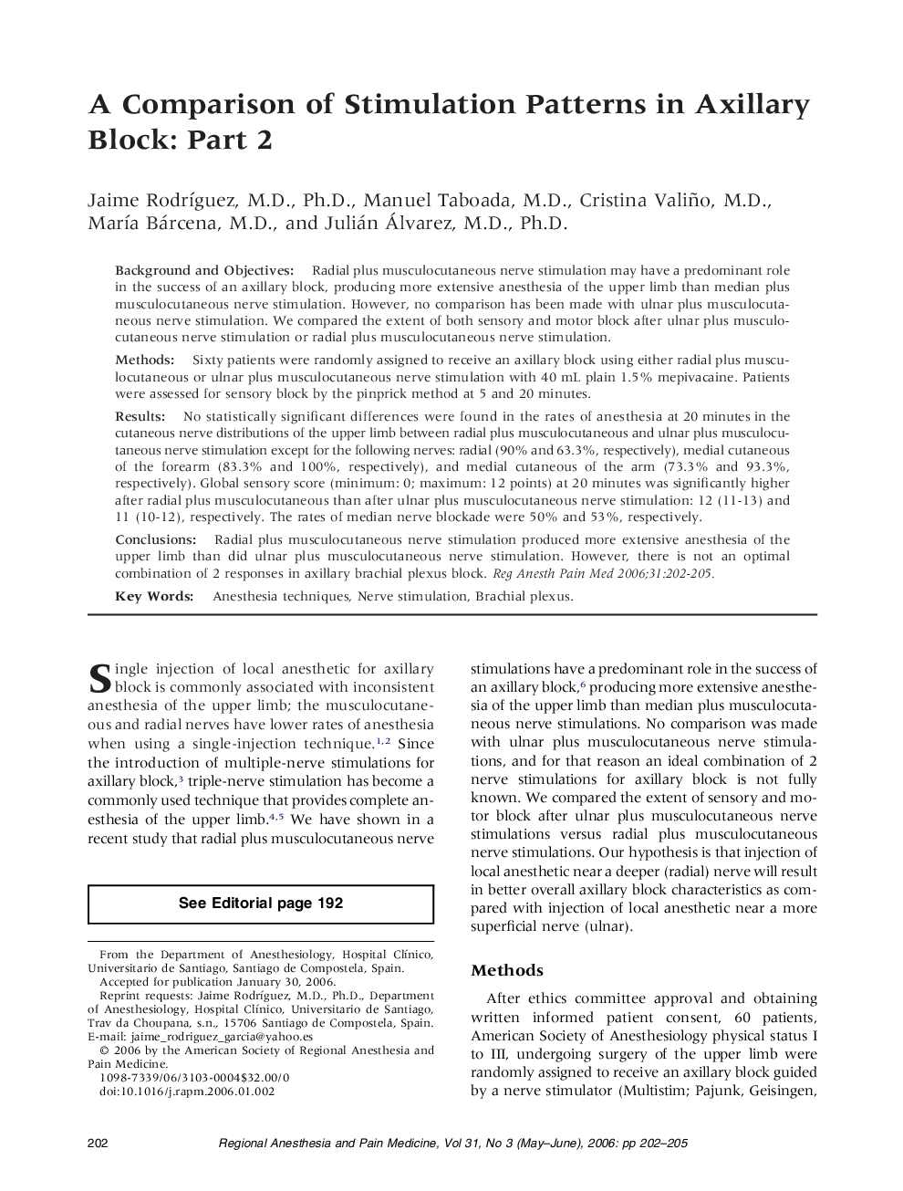 A Comparison of Stimulation Patterns in Axillary Block: Part 2