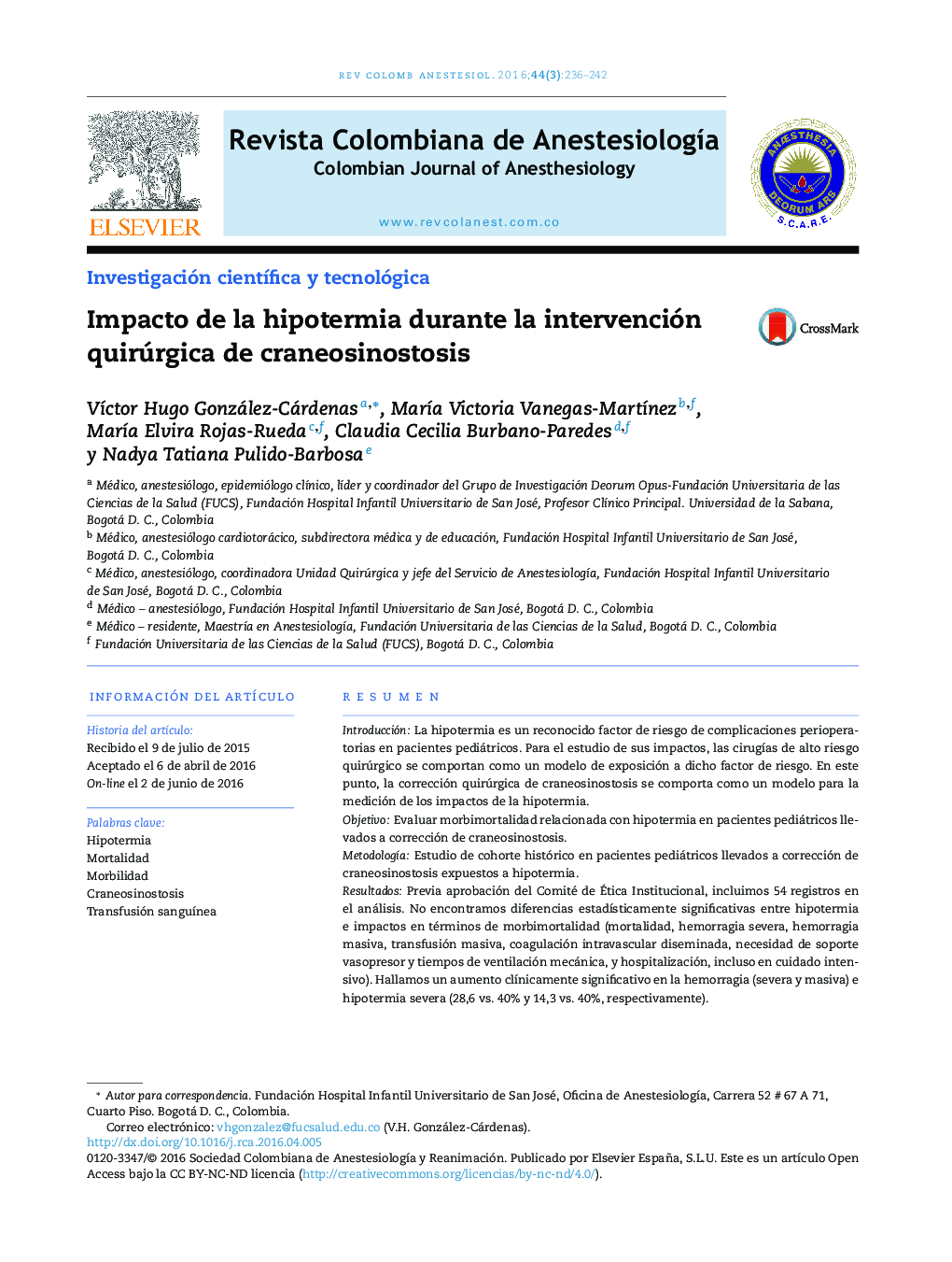 Impacto de la hipotermia durante la intervención quirúrgica de craneosinostosis