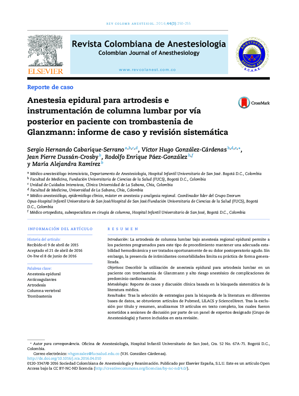 Anestesia epidural para artrodesis e instrumentación de columna lumbar por vía posterior en paciente con trombastenia de Glanzmann: informe de caso y revisión sistemática