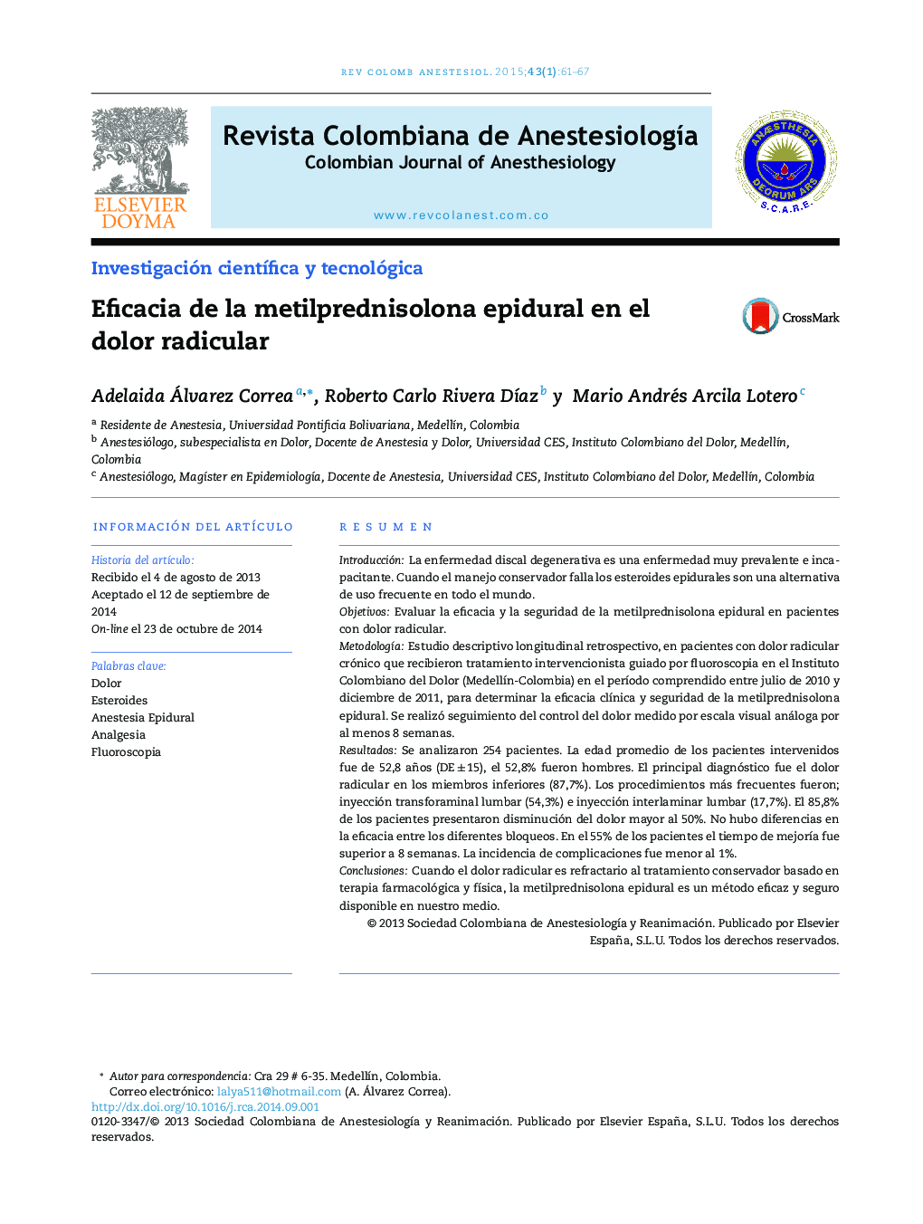 Eficacia de la metilprednisolona epidural en el dolor radicular