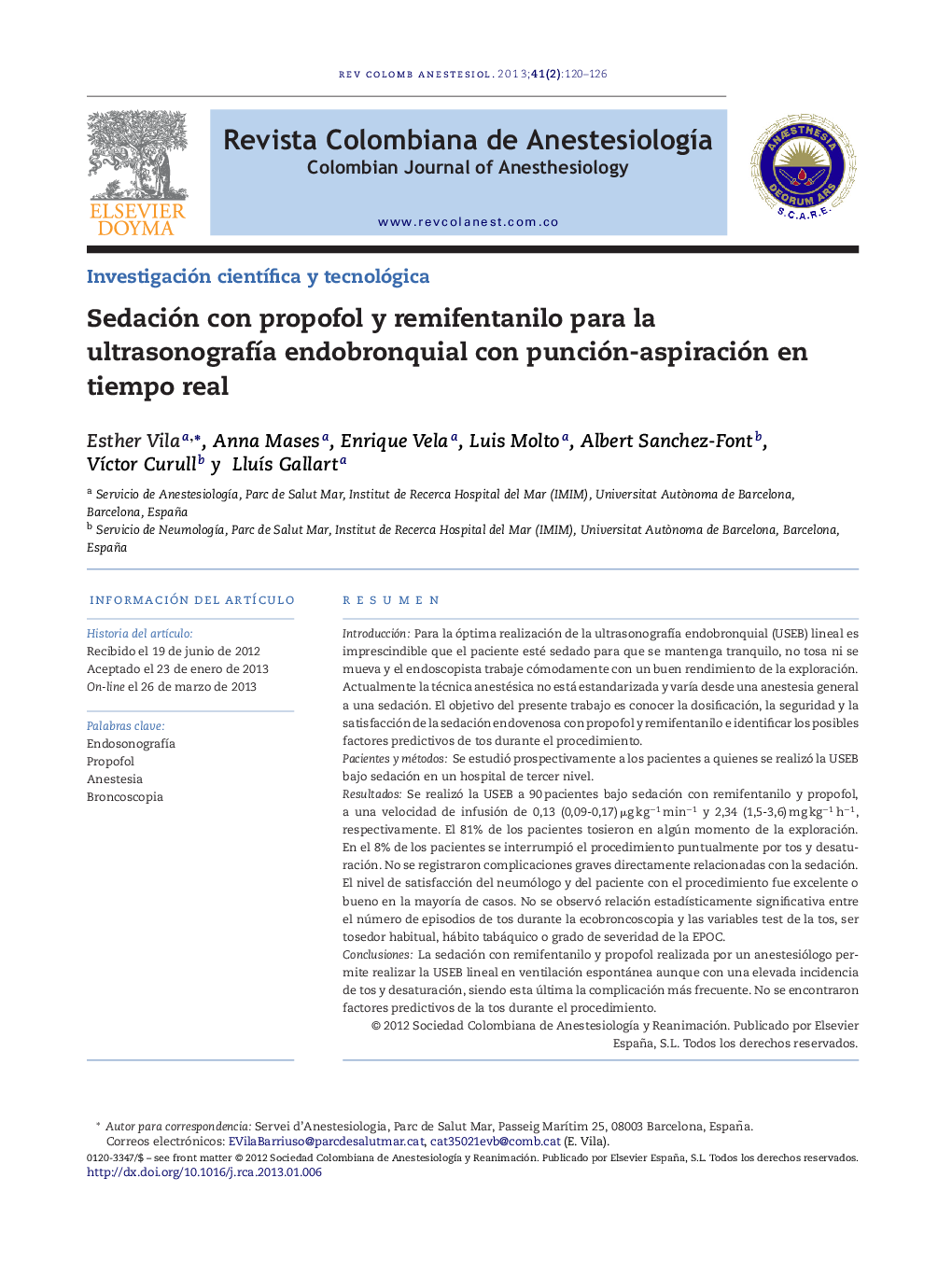 Sedación con propofol y remifentanilo para la ultrasonografía endobronquial con punción-aspiración en tiempo real