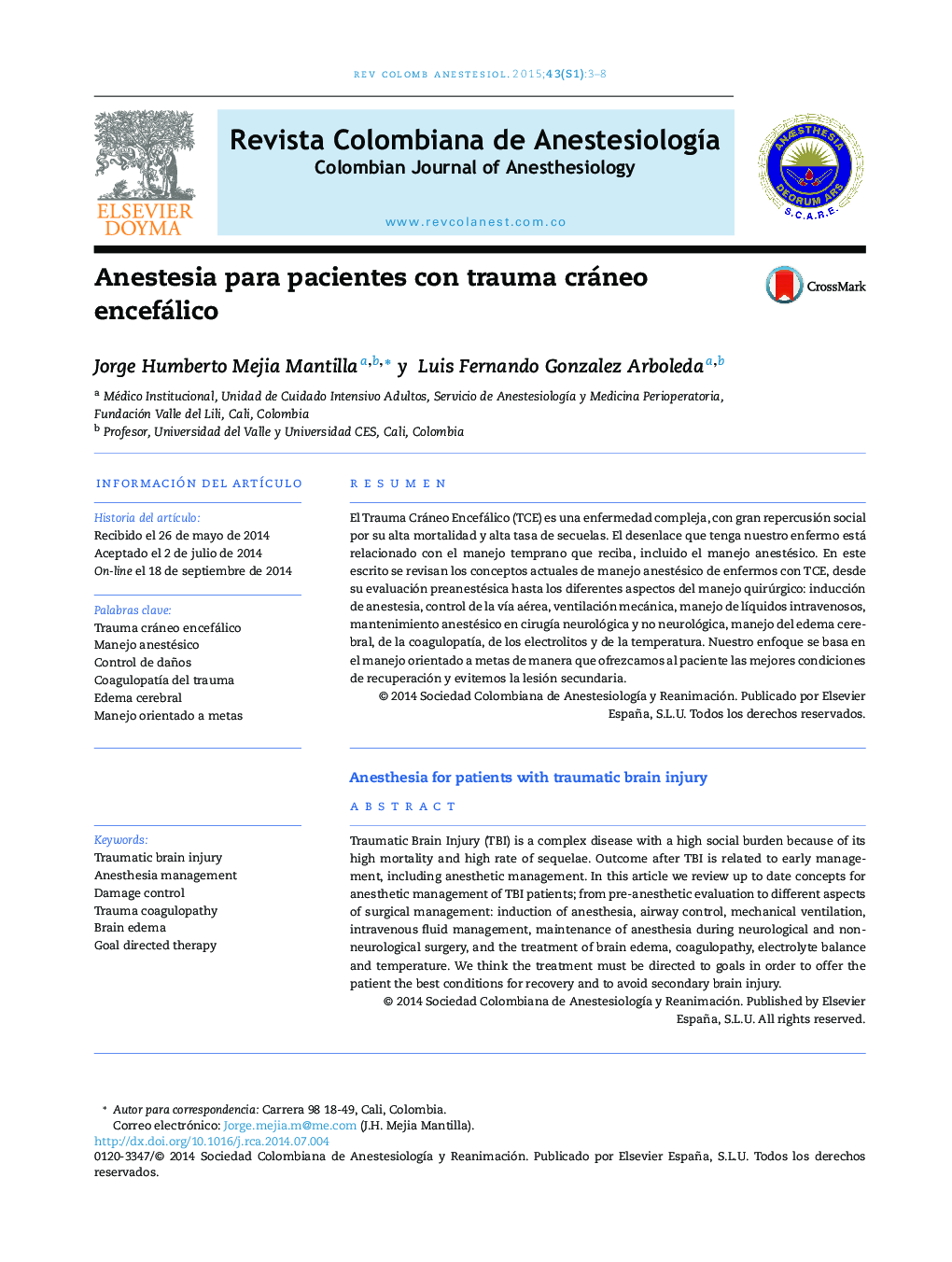 Anestesia para pacientes con trauma cráneo encefálico