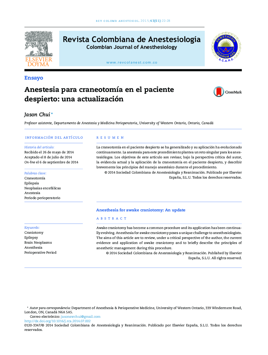 Anestesia para craneotomía en el paciente despierto: una actualización